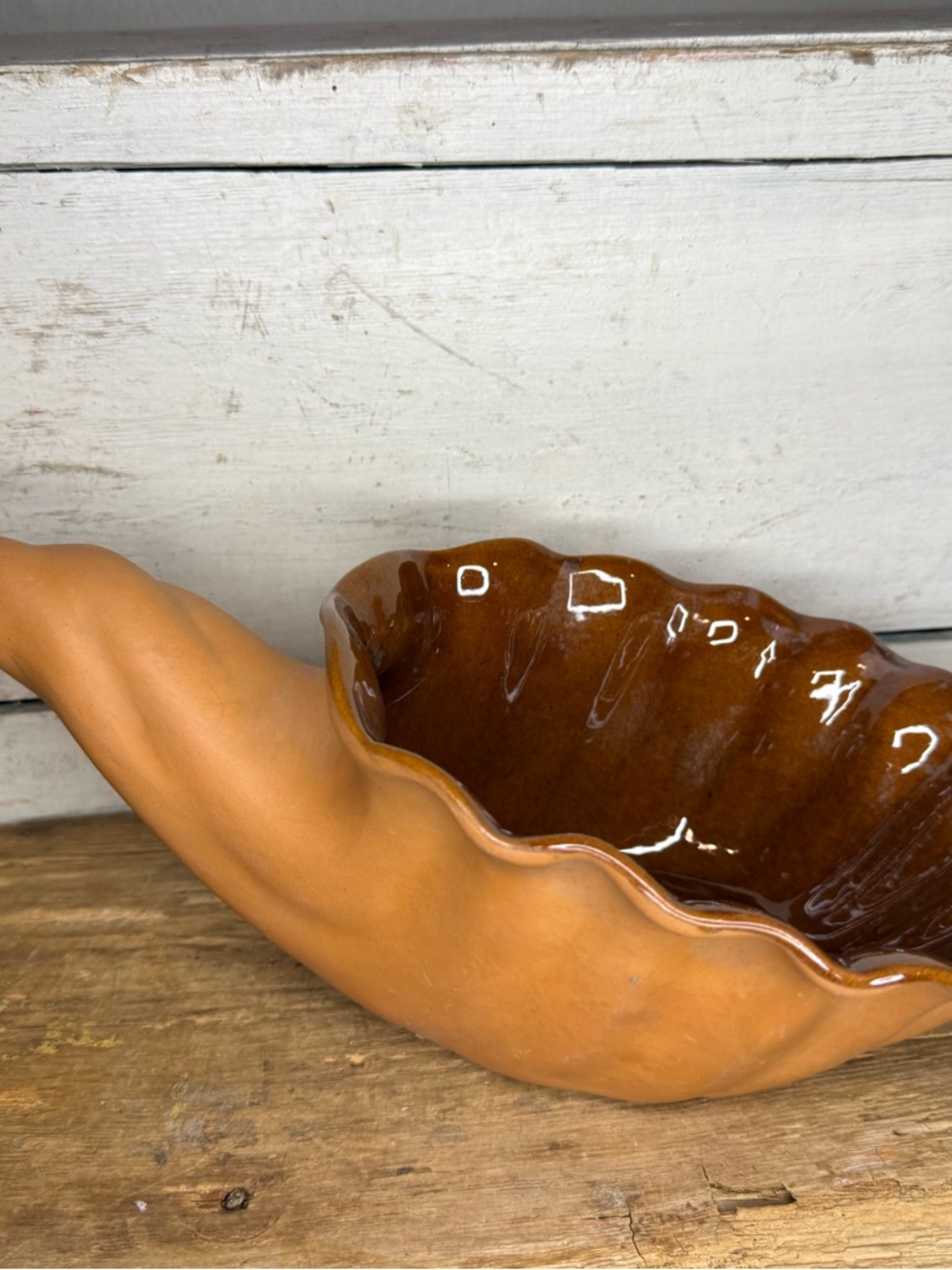 Vintage Frankoma Horn of Plenty Pottery Cornucopia No. 222 Brown & Terra Cotta
